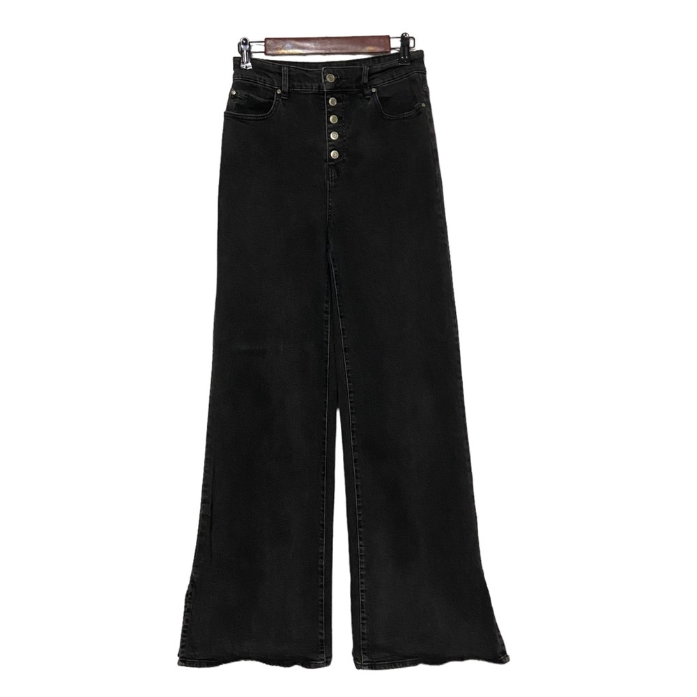 SO Button Fly High Rise Wide Flare Leg Jeans Black